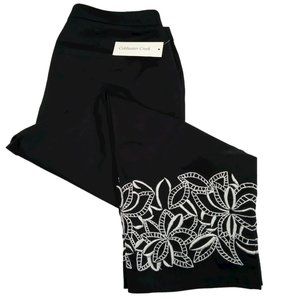 NWT Coldwater Creek Black Capri’s w/ White Tropical Embroidery at Hem Size: 8